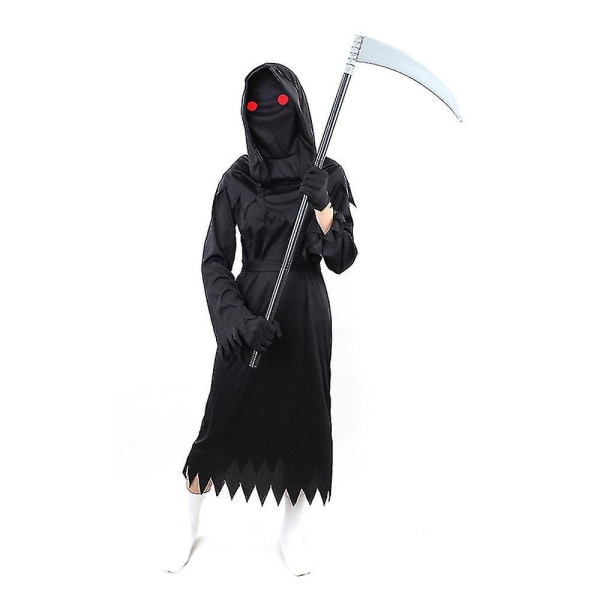 Grim-reaper outfit med rött och lie Barn Skräck Carnial Fancy kostym 12-14 Years