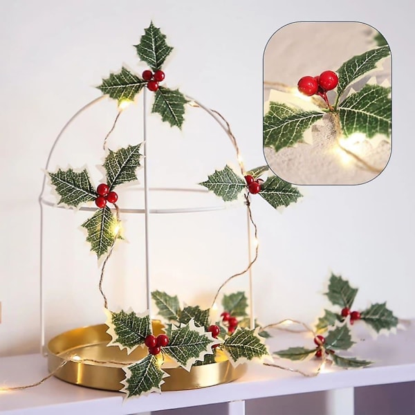 Jul Røde fruktblader Fairy String Lights Solar Powered