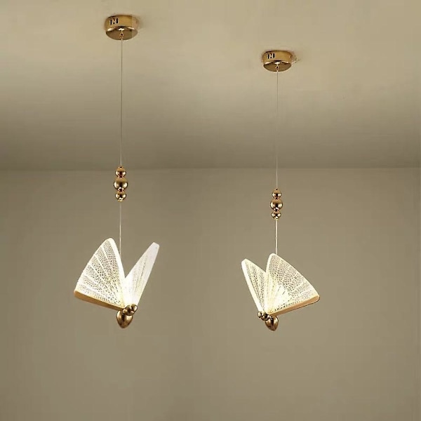 17cm Butterfly Chandelier Guld Hængende Lampe Led Akryl Kunst