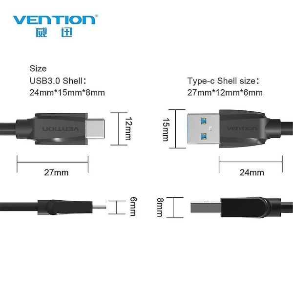 Vention A47 USB 3.0 til TypeC Sync oplader højhastighedskabel