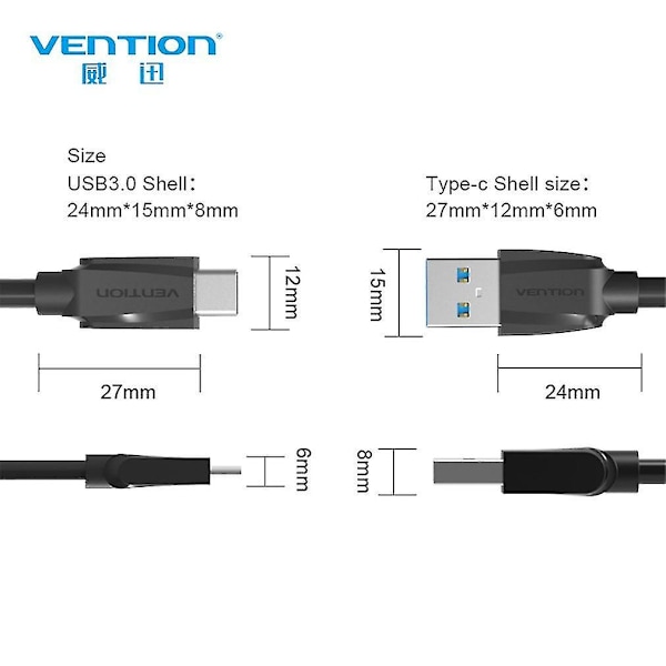 Vention A47 USB 3.0 till Type-C Synkroniseringsladdningskabel