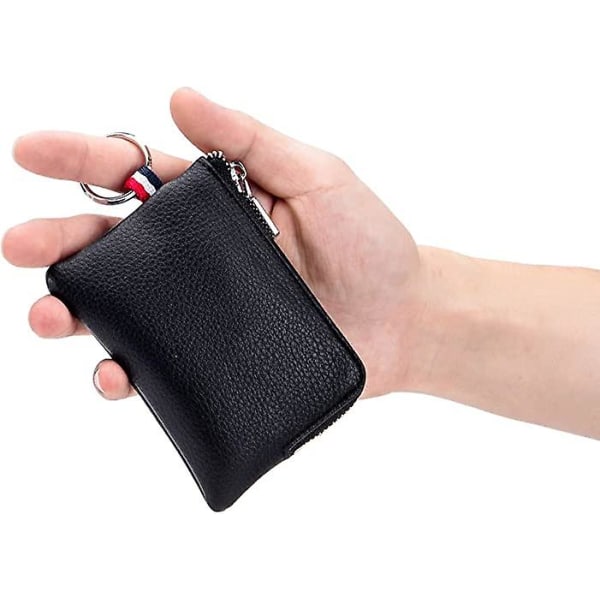 Miesten nahkainen kolikkopussi, mini kaksoisavaimenperä vaihtoraha tasku korttipidin musta