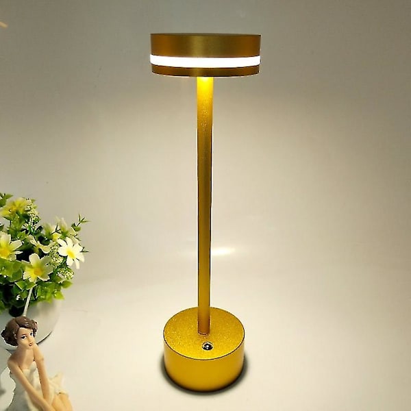 Laddbar Trådlös LED-Bordslampa, 5000mah Batteridriven Bordslampa, 3 Färglägen, Dimbar, USB-Skrivbordslampa för Hem, Matplats, Inomhus, Utomhus Gold