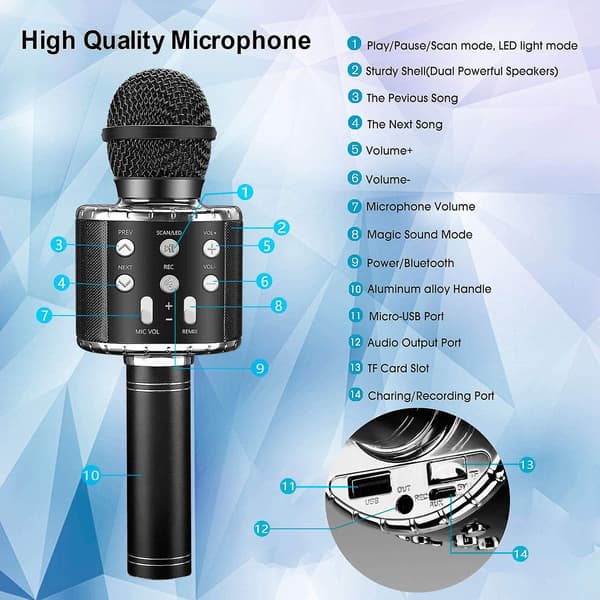Bluetooth 4 i 1 Karaoke Trådløs Mikrofon Med LED-lys