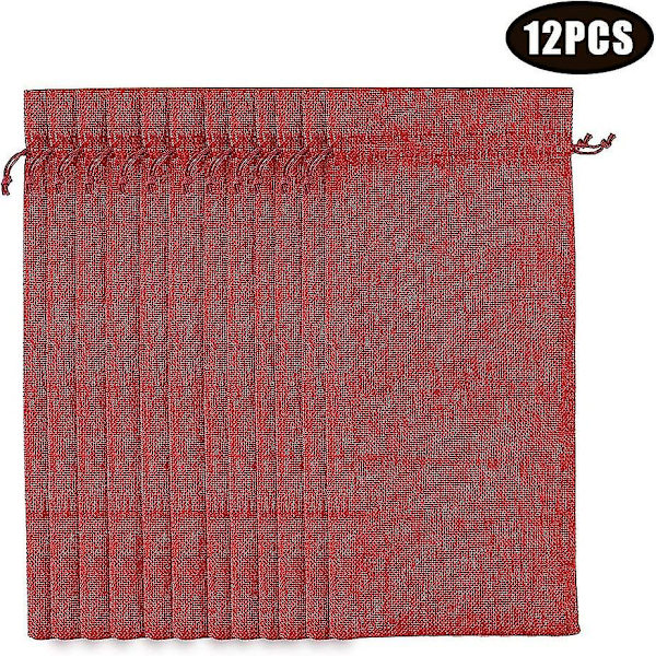 Jute Vinposer, 36x16cm Røde Juteflaske Gaveposer Med Snøre Til Festgaver (Til 750ml Vinflaske) Vinrød 12stk