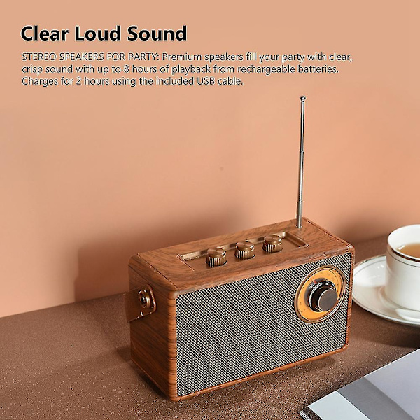Retro FM-radio Bärbar Trådlös Bluetooth-högtalare Bas Högtalare Handsfree MP3-spelare Stöd USB/TF-kort/AUX-uppspelning