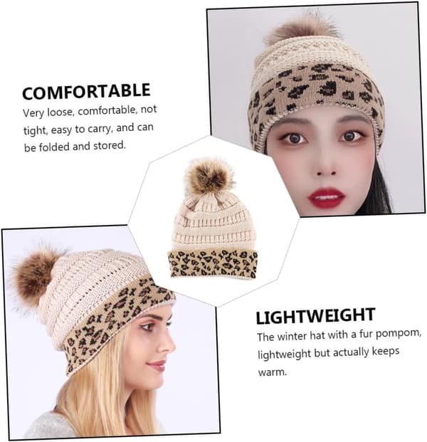 Varm stickad mössa med leopardmönster, delikat vintermössa, dekorativ stickad mössa