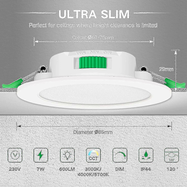 12 stk. 7W Hvid LED Nedhængte Loftlamper Slanke Spotlys dm.17