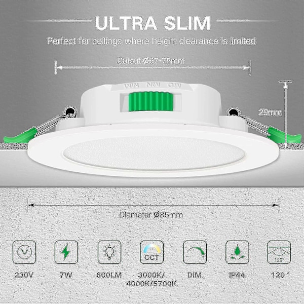 12 stk 7W Hvite LED Nedhengte Taklamper Slanke Spotlys dm.17