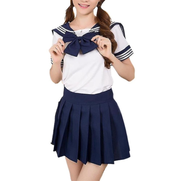 Anime Uniform Puku Naiset Tytöt Kawaii Lolita Outfit Jk Uniform Sailor Suit Fancy Dre XL Navy Blue Tie