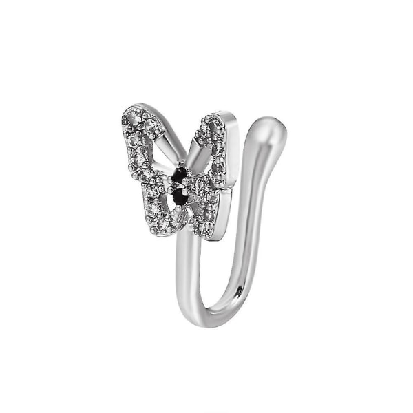 Fake Pierced Butterfly Pince-up Ring2pcsgold, Silver
