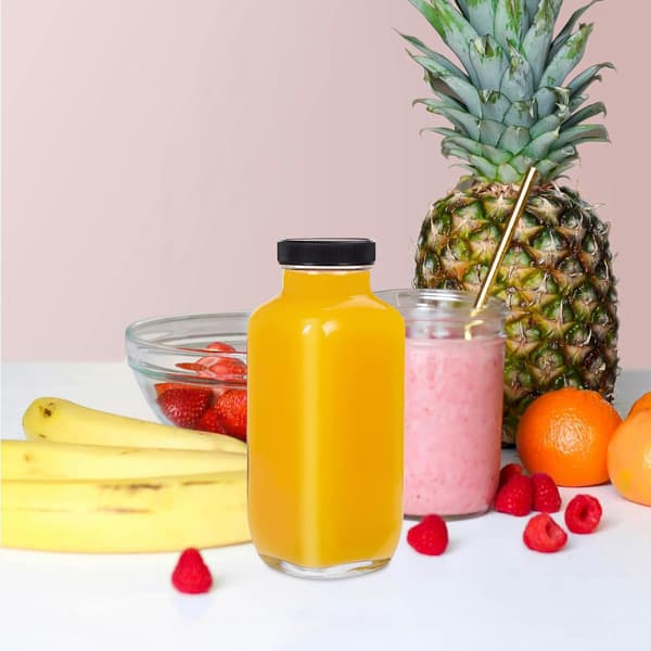 4-pack glasjuiceflaskor med lock 500 ml fyrkantiga återanvändbara glasflaskor