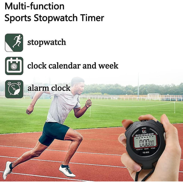 Digital Sports Stoppeklokke Timer, Enkeltrunde/delt minne Stoppeklokke Nedtelling