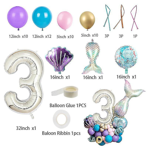 1 stk Havfrue Ariel Folieballonger Sett 32 tommer Tall