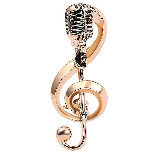 Mikrofon Brosche Solid Elegant Legering Guld Sølv Farve Musik Note Broscher Til Fest 2stk-guld. Sølv