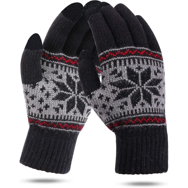 Dame Strikket Handsker Touchscreen Vinter Sneblomst Tryk Varme Vanter Unisex