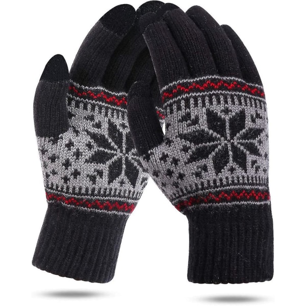 Kvinder strikkede handsker Touchscreen Vinter Sne Blomster Udskrivning Varme vanter Unisex
