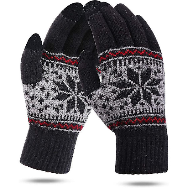 Vinterhandskar för kvinnor, stickade, pekskärm, snöblommönster, varma, unisex