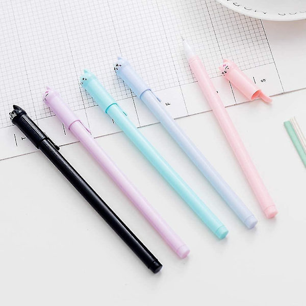 12 stk. Søde Kattepenne 0,5 mm Tegneserie Gelpen Sort Kuglepen