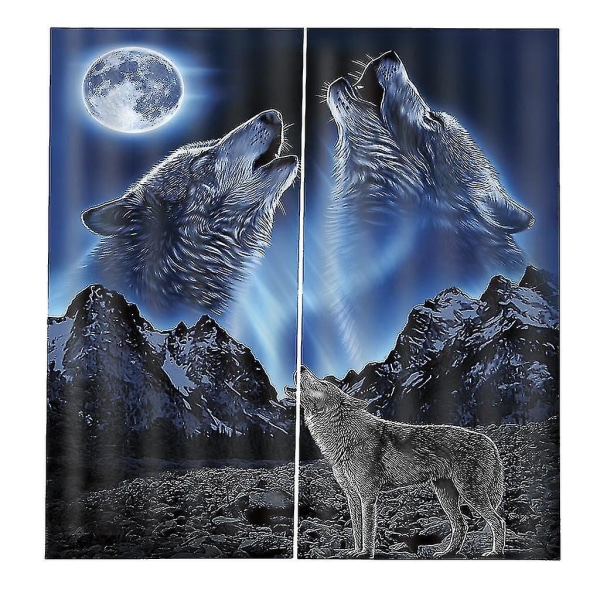 2 paneler set tonåring djur inredning 3d print fönster Gardin draperier Wolf Howl-yuhao