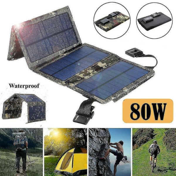 80W USB Solpanel Foldbar Powerbank Campingoplader