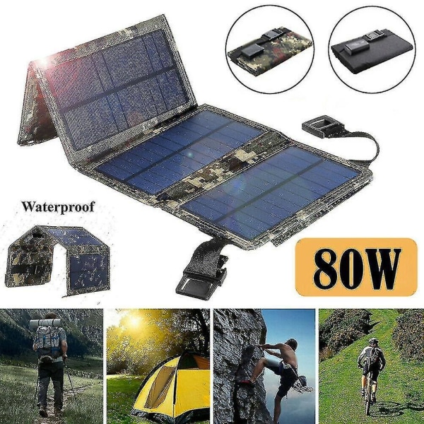 80W USB Solpanel Folding Power Bank Camping Oplader