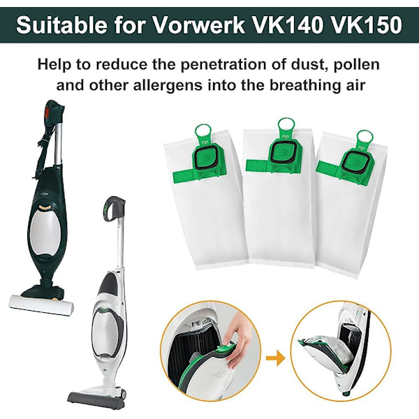 15 Kompatibla Påsar För Vorwerk Kobold Vk140 Vk150 Dammsugare - Grön