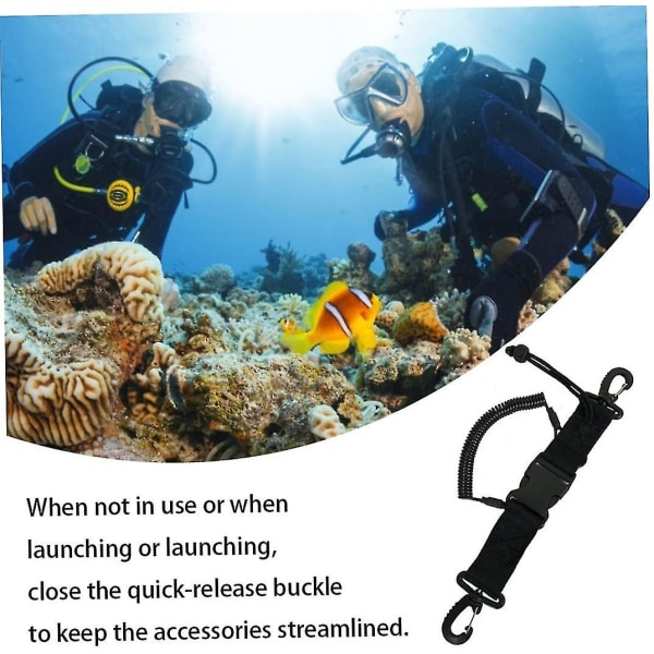 Dykkekrok, dykke lanyard tungt anti-tapt undervannsfjærspiral kamera stropp dykkeklips svart 1 stk