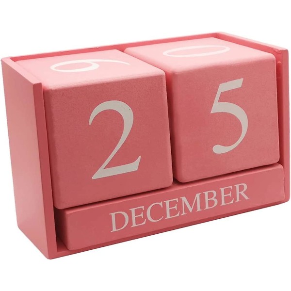 Skrivebordsklosser av tre Kalender - evigvarende blokk Måned Datovisning Hjemmekontor Dekorasjon rosa )