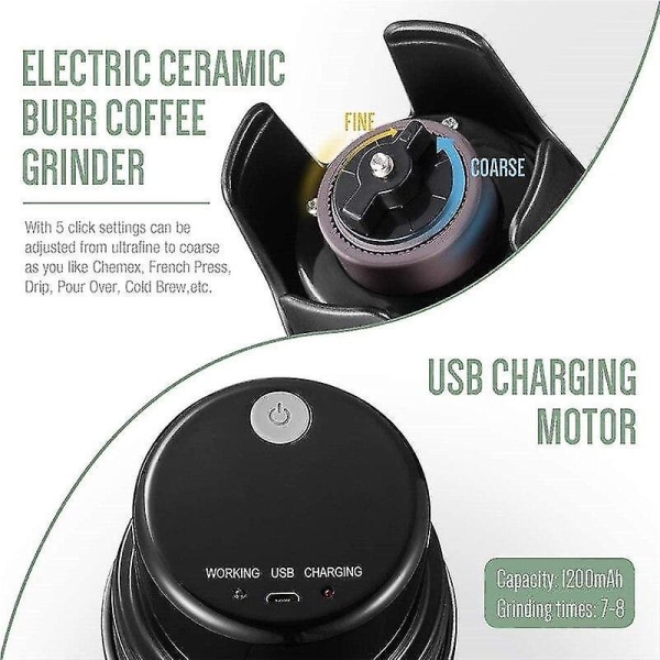 Bærbar Mini Elektrisk Kaffekværn til Maling af Kaffe Bønner