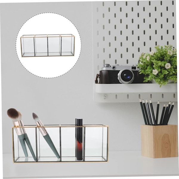 Makeup Opbevaringsboks 4 Sektioner Glas Bordplade Organizer Stilfuld Kobberkant til Kosmetik