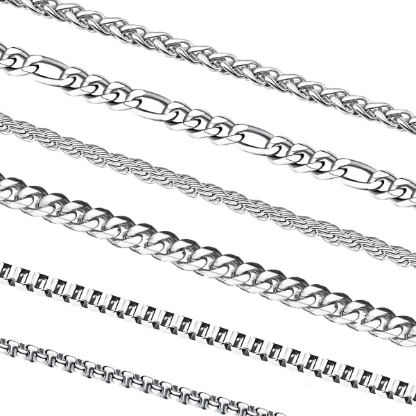 Htooo Silverkedja för män, 6 st Herrkedja i rostfritt stål Halsband Set för män kvinnor