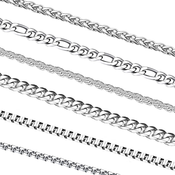 Htooo Sølvkjede For Menn, 6 Stk Menn Stainless Steel Kjede Halskjede Smykker Sett For Menn Kvinner