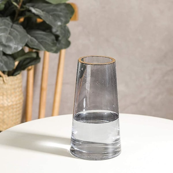 Klar Glasvas, Höjd 22cm, Blomvas Med Guldkant, Bordvas Passar För Heminredning, Han