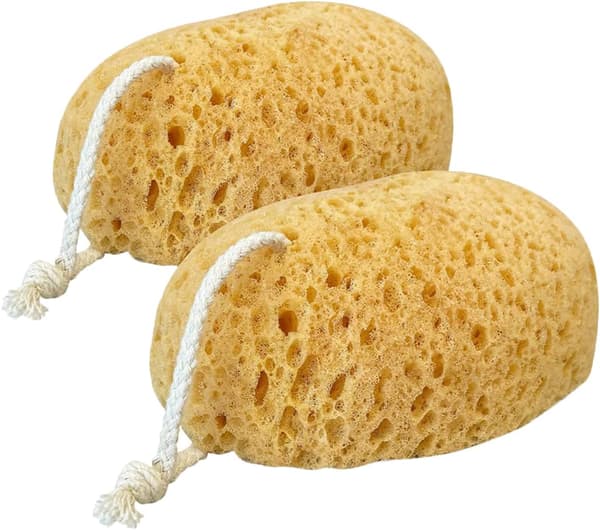 2 stk. eksfolierende kroppssvamper, dobbeltsidige badeskrubbere med snor
