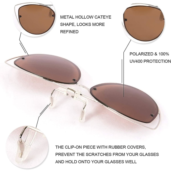 Polariserte Cat Eye Clip On Solbriller for kvinner med Flip Up-funksjon for  reseptbelagte briller B2670 6b91 | Fyndiq