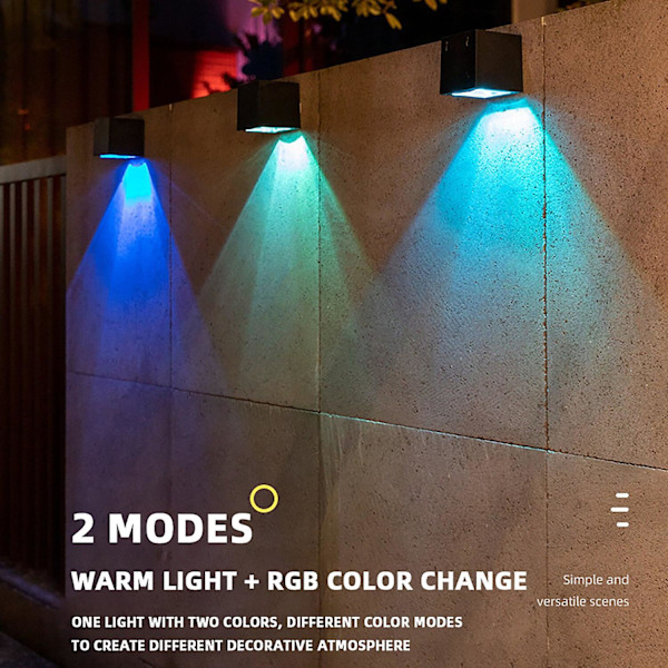 2 stk Solcelle Vanntette Led Vegglampe Ambiente Vegglys Utendørs Patio Hage Gjerde Kvadratisk Nattebelysning