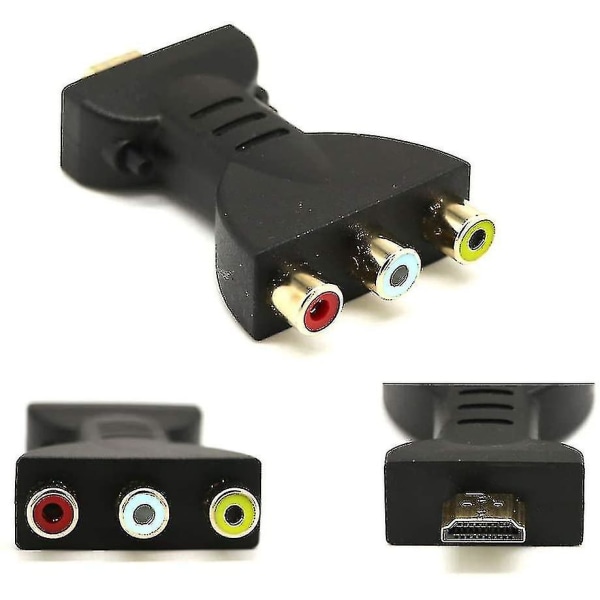 HDMI til 3 RCA Konverter, Komposit Video Audio Adapter 2stk Sort