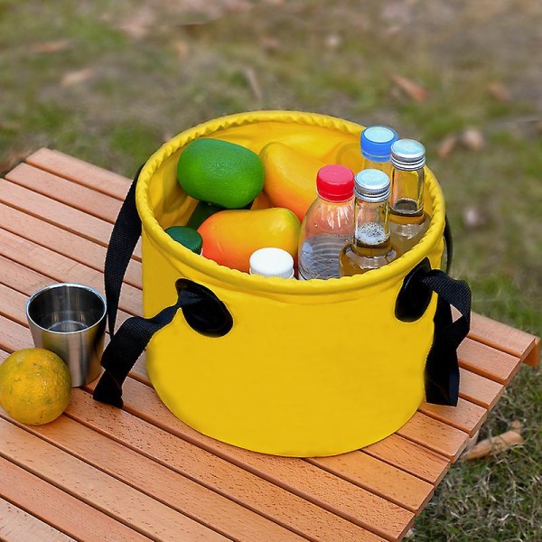 Sammenleggbar bøtte med håndtak, lett sammenleggbar vanntank 2,9 gallon, camping, fotturer, backpacking, overlevelse utendørs Yellow 11L