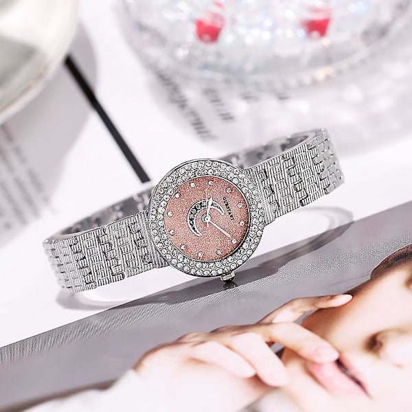 Temperament Entry Lux Student Ur | Rhinestone-besat Sølv Armbånd Kvarts Dameur Light purple