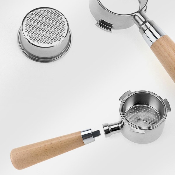 1 stk Kaffebotteløs Portafilter Kurv Kaffetilbehør 1 stk Kaffestamper Træhåndtag G