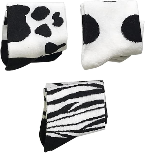 3 par bomuldsstrømper til kvinder med zebraprint, mellemlange bomuldsstrømper