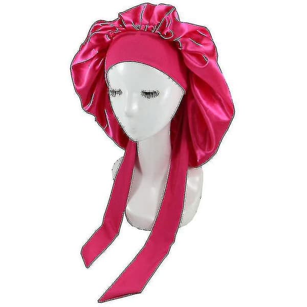 Silke Bonnet Satin Bonnet Til Søvn Bonnet Med Bånd Nat Hætte