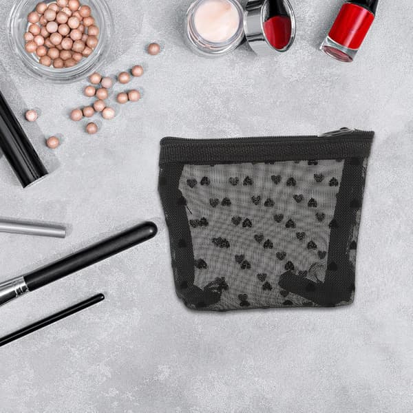 4 stk. Bærbar Hjerteprint Nylon Mesh Makeuptaske Lynlås Mini Mesh Opbevaringstaske