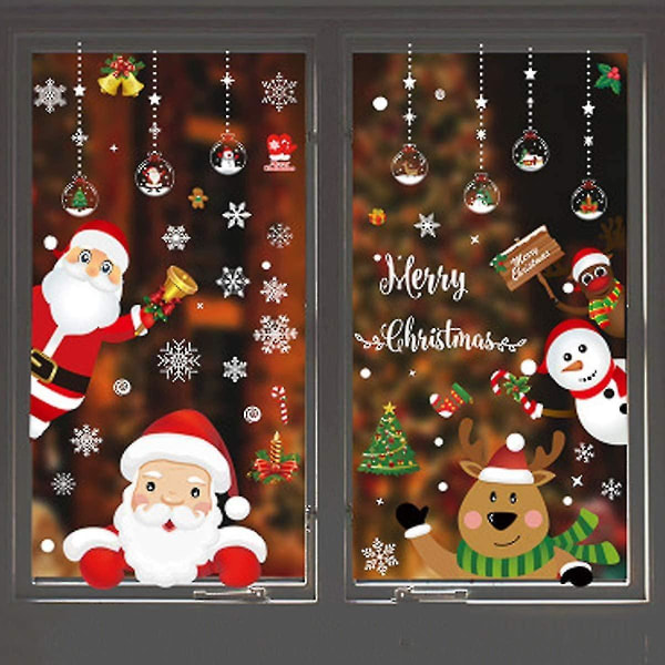 Julepynt nissevindusklistremerker Gjør-det-selv vindusdekorasjonsklistremerker med julenisse snømann (shikai)-yuhao