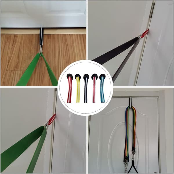 5st Färgglada Dragrep Dörrspänne Stretchband Set, Mångsidig Träningsutrustning