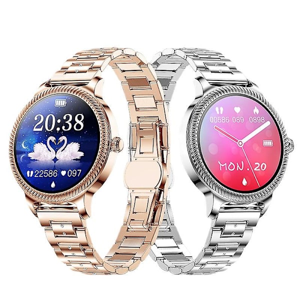 Smartklokke for kvinner 1.09 Full Touch Hjertefrekvens Blodtrykk Fysiologisk Periode Påminnelse Helse Mote Buckle net silver steel