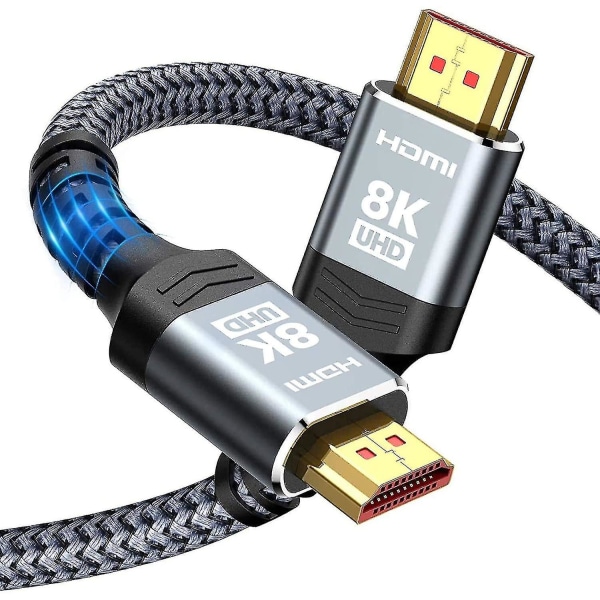 Ultra-høyhastighets 8K 60Hz HDMI-kabel - 3,3 fot/1 m, Highwings 48 Gbps flettet HDMI-kabel - 4K@120Hz 7680p, DTS:X, HDCP 2.2 2.3, HDR 10, eARC - Yuhao