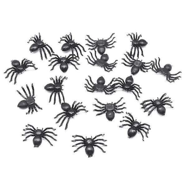 100 stk Svarte Halloween Kunstige Edderkopper Spøkelsesleker