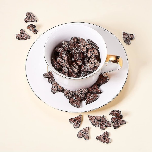 100 stk Trehjerte-knapper Hjerte-malingknapper 2 hull Sy Scrapbooking-knapper For DIY Sy Håndverk Laging For Valentinsdag, Morsdag-y